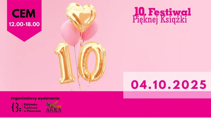 Obrazek przedstawia grafikę promocyjną wydarzenia Festiwal książki i spotkań autorskich w Piasecznie