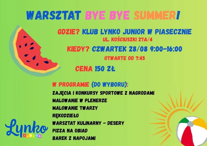 Obrazek przedstawia grafikę promocyjną wydarzenia Całodniowy warsztat rodzinny w Piasecznie — 28 sierpnia