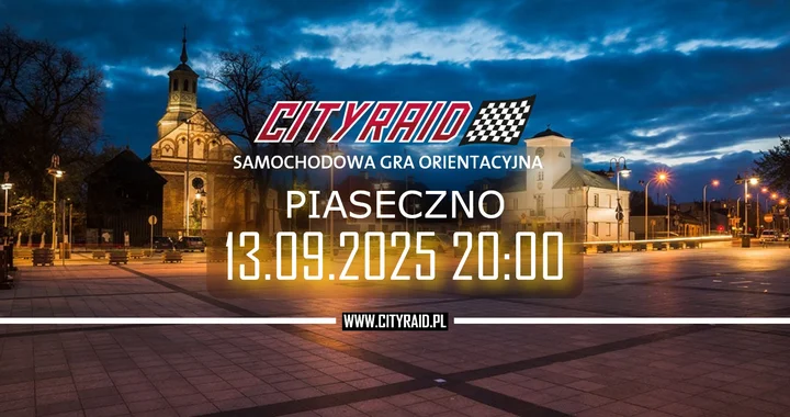 Obrazek przedstawia grafikę promocyjną wydarzenia Samochodowa gra orientacyjna CITYRAID w Piasecznie