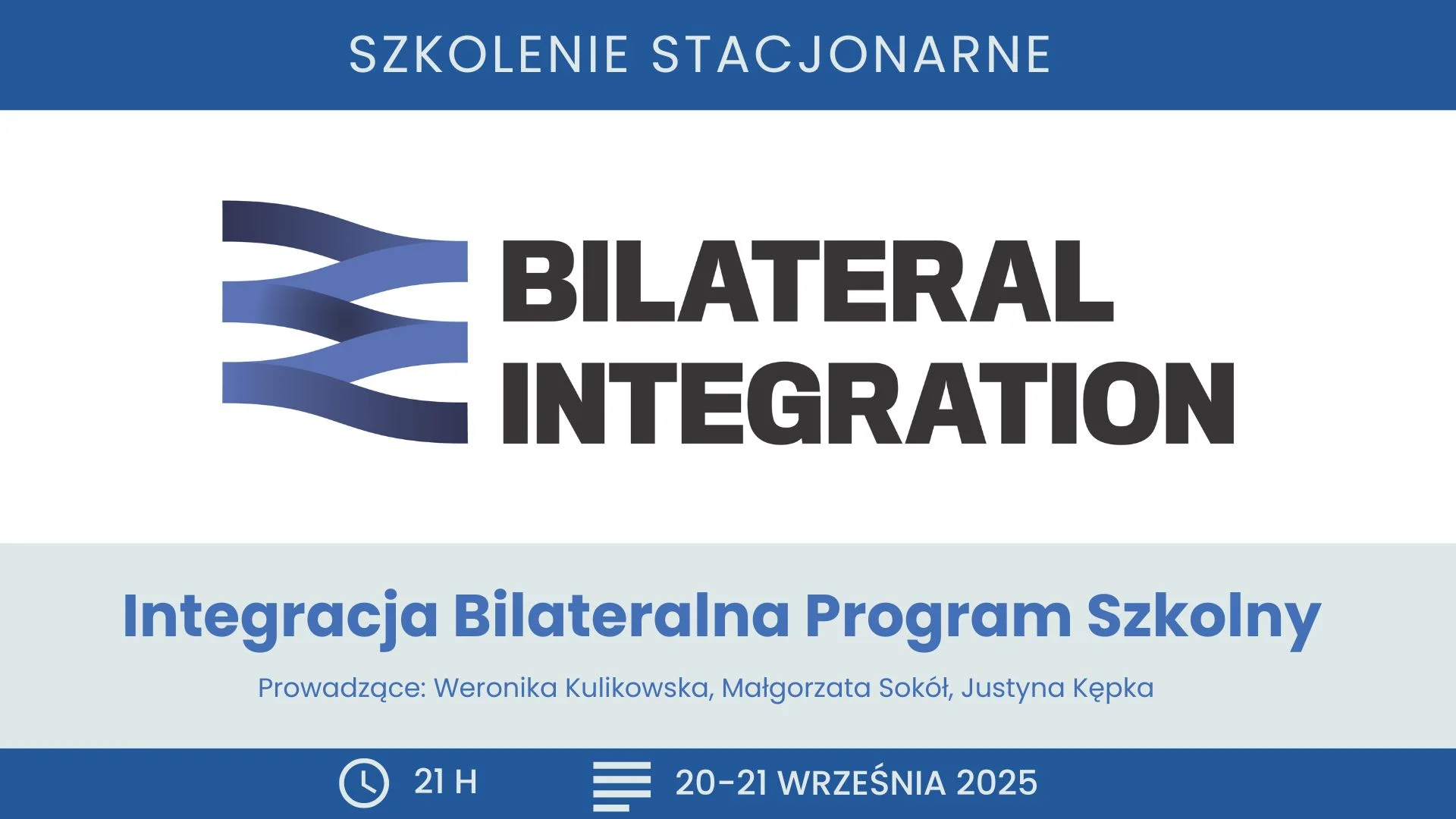 Obrazek przedstawia grafikę promocyjną wydarzenia Szkolenie z metody bilateralnej integracji dla nauczycieli i terapeutów