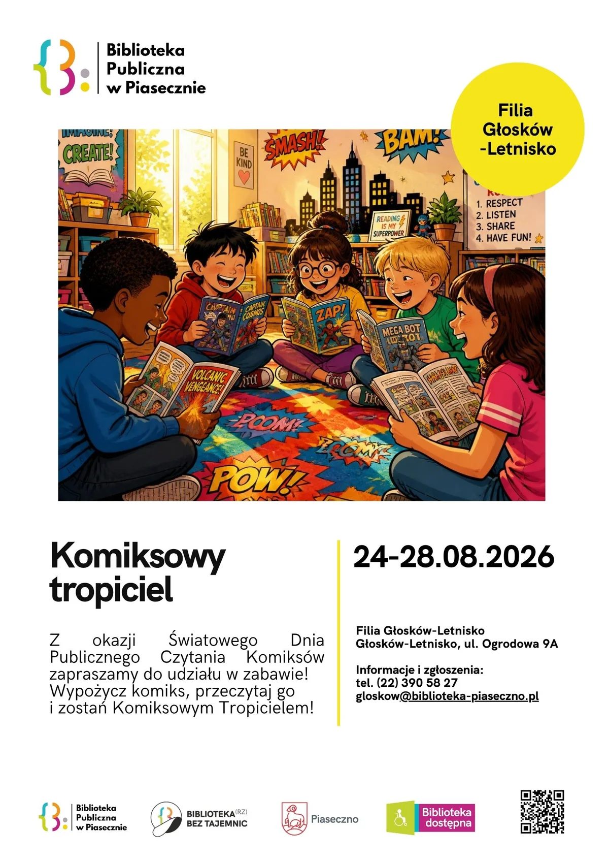 Grafika promocyjna wydarzenia Zostań tropicielem komiksowych historii w Głoskowie-Letnisku