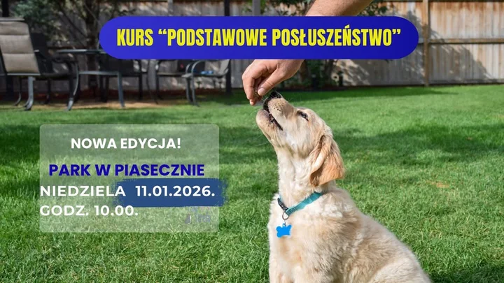Grafika promocyjna wydarzenia Kurs Podstawowego Posłuszeństwa dla psów