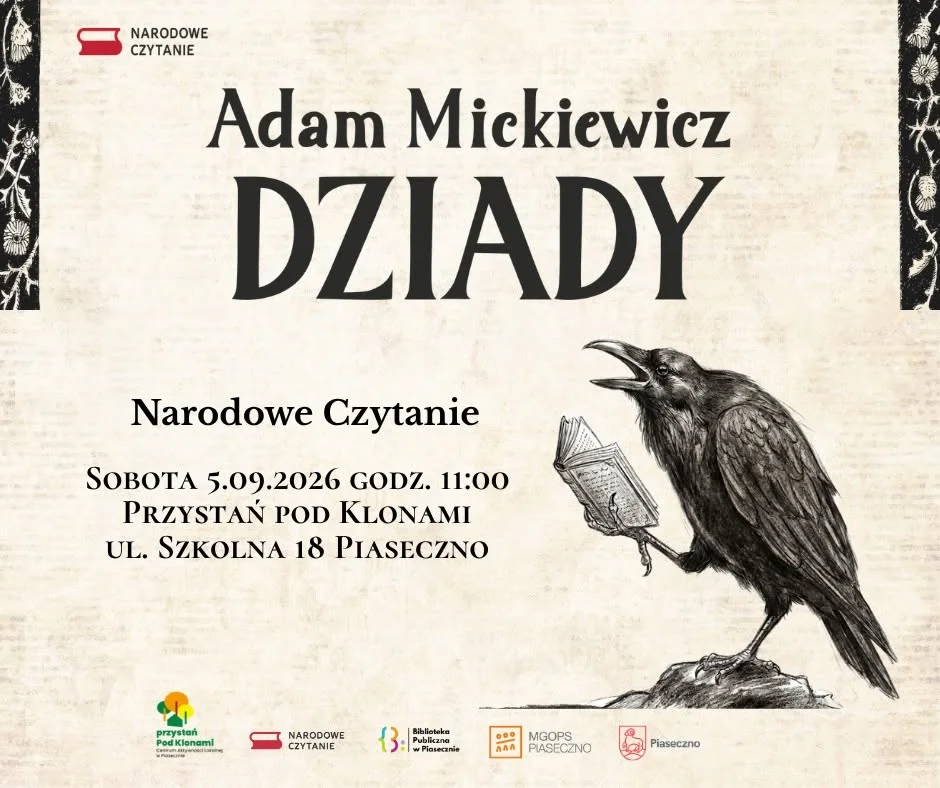 Grafika promocyjna wydarzenia Narodowe Czytanie „Dziady” w Piasecznie