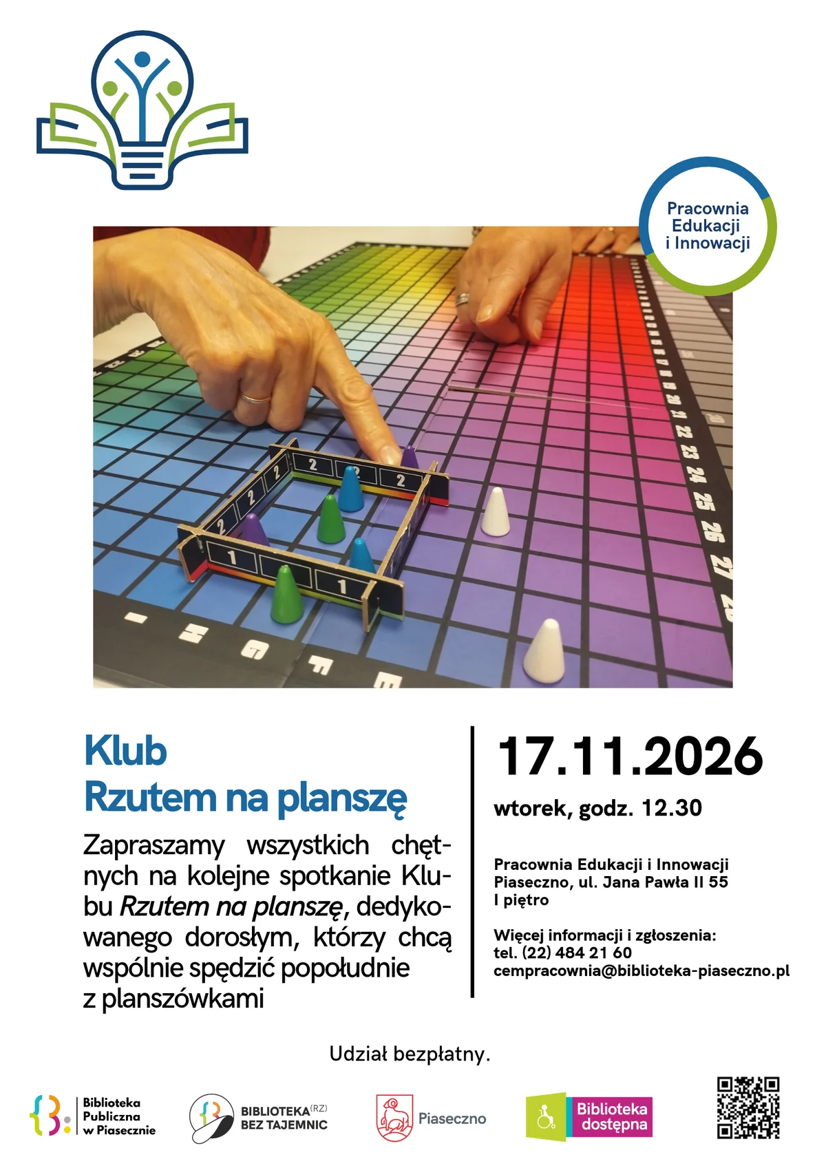 Grafika promocyjna wydarzenia Rzutem na planszę – spotkanie klubu gier planszowych