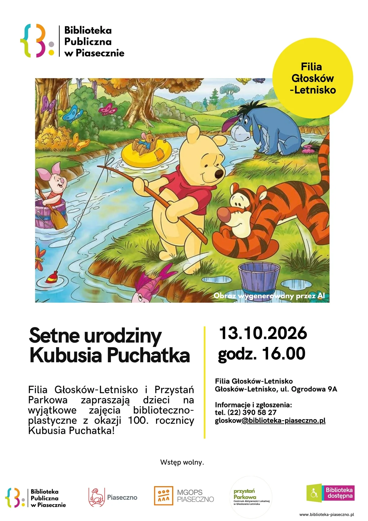Grafika promocyjna wydarzenia Setne urodziny Kubusia Puchatka – zajęcia dla dzieci