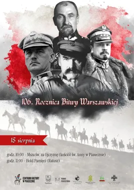 Grafika promocyjna wydarzenia 106. Rocznica Bitwy Warszawskiej! Uroczyste obchody w Piasecznie