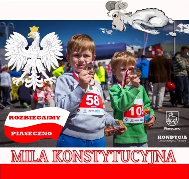 Grafika promocyjna wydarzenia 26. Piaseczyńska Mila Konstytucyjna — bieg główny 3 maja 2026