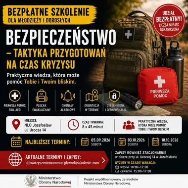 Grafika promocyjna wydarzenia Bezpieczeństwo — Taktyka przygotowań na czas kryzysu