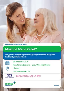 Grafika promocyjna wydarzenia Bezpłatna mammografia w mammobusie LuxMed