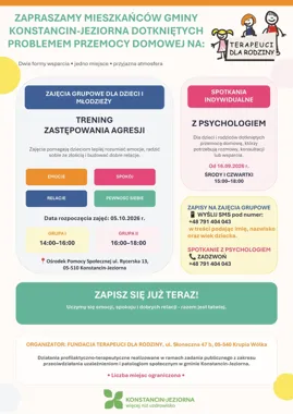 Grafika promocyjna wydarzenia Bezpłatne wsparcie dla mieszkańców dotkniętych przemocą domową