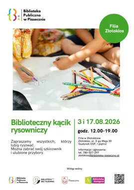 Grafika promocyjna wydarzenia Rysowanie bez granic w bibliotece w Złotokłosie