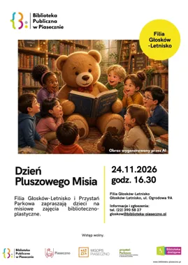 Grafika promocyjna wydarzenia Dzień Pluszowego Misia – zajęcia biblioteczno-plastyczne