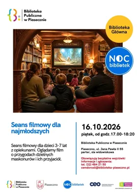 Grafika promocyjna wydarzenia Noc Bibliotek 2026 – Seans filmowy dla najmłodszych