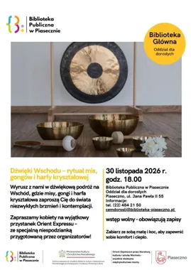 Grafika promocyjna wydarzenia Rytuał mis, gongów i harfy kryształowej w Piasecznie