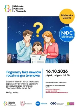 Grafika promocyjna wydarzenia Pogromcy fake newsów – rodzinna gra terenowa