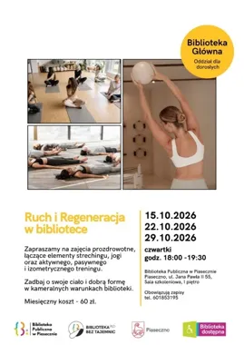 Grafika promocyjna wydarzenia Ruch i Regeneracja w bibliotece