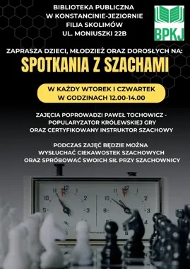 Grafika promocyjna wydarzenia Wakacyjne partie szachowe w Skolimowie
