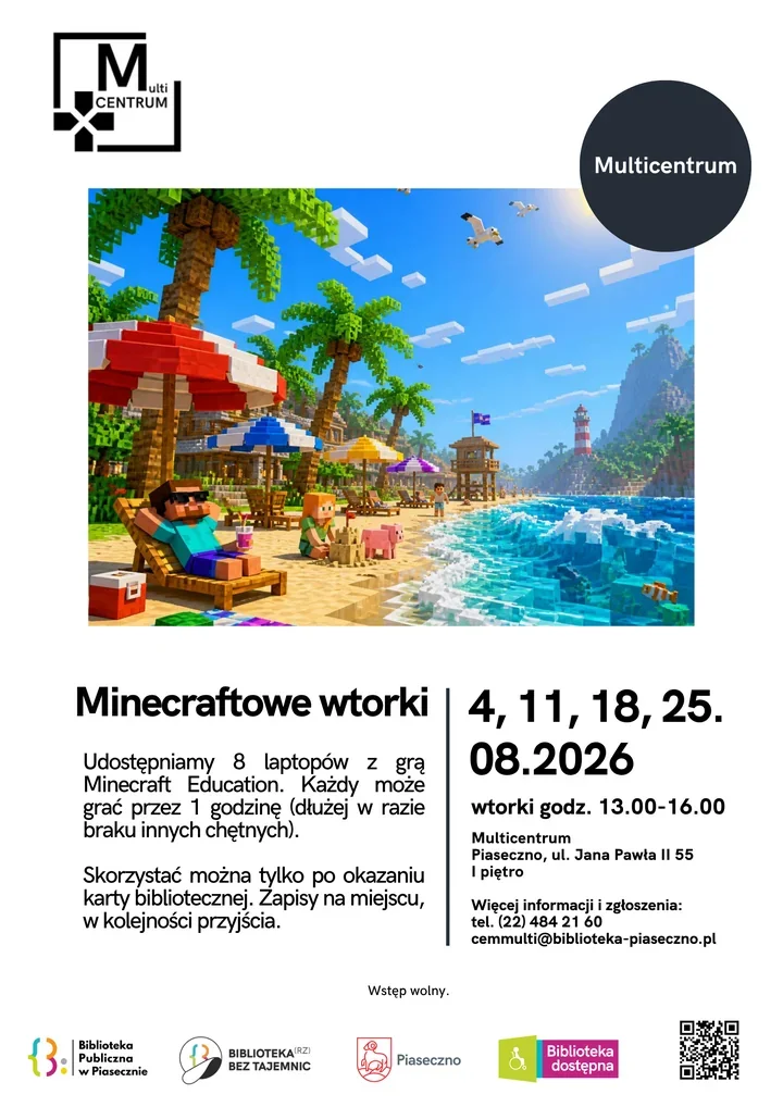 Minecraftowe wtorki w Piasecznie - wakacyjne budowanie na laptopach