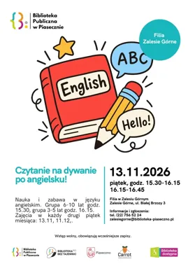 Angielski na dywanie w Zalesiu Górnym. Biblioteka zaprasza dzieci do zabawy.