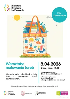 Zmaluj swoją torbę - Warsztaty: malowanie toreb w bibliotece w Zalesiu Górnym