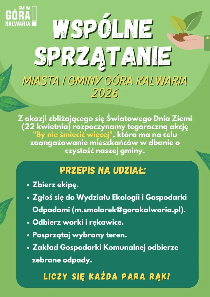 Góra Kalwaria szykuje wielkie sprzątanie przed Dniem Ziemi i zbiera chętnych