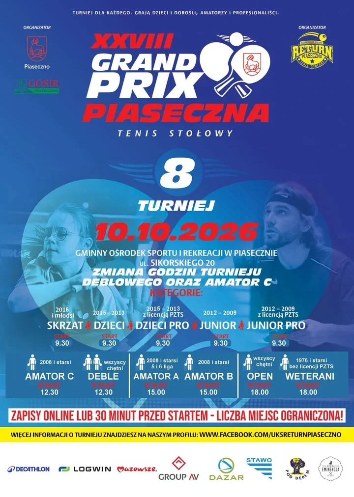 11 kategorii, 24 stoły i minimum 3000 zł w Grand Prix Piaseczna