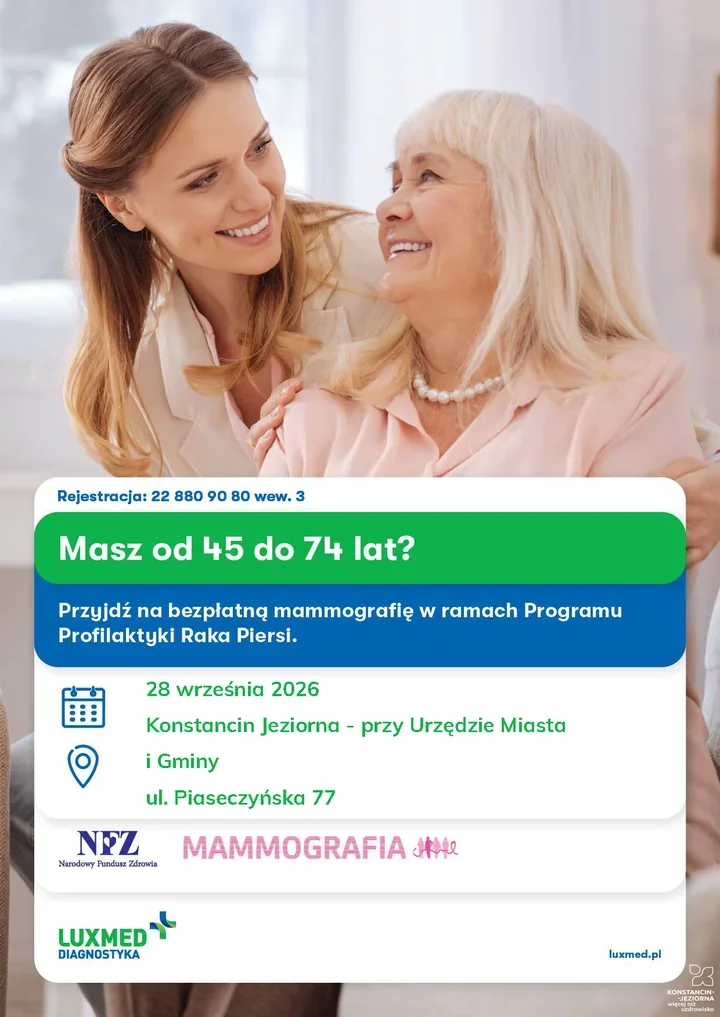 Sześć terminów bezpłatnej mammografii w Konstancinie-Jeziornie
