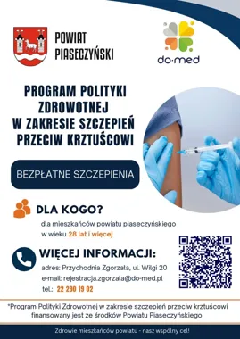 Bezpłatne szczepienia przeciw krztuścowi. Drugi punkt w Piasecznie